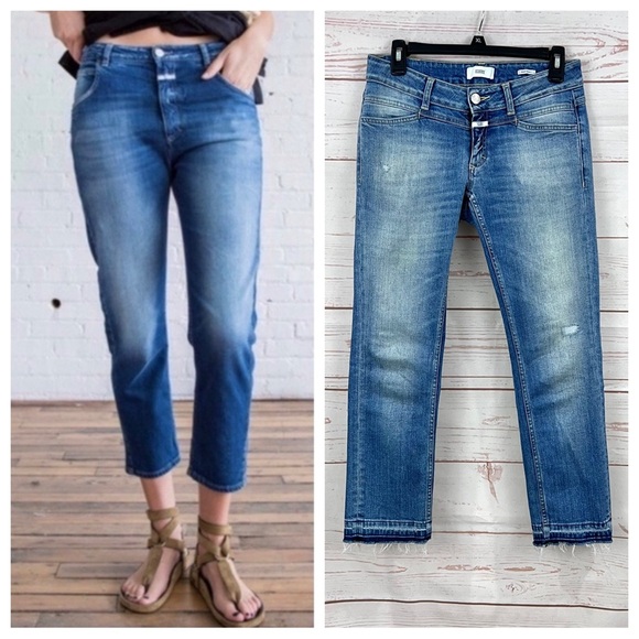 Closed Made In Italy Starlet Raw Released Hem Distressed Faded Crop Jeans - Picture 1 of 16